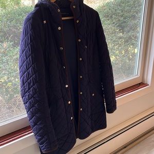Blue with brown detailing quilted coat